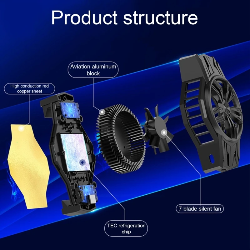 GR Antislip Silicone Pad Phone Cooling Fan With Large Heat Dissipation Area Semiconductor Technology Vast Cooling Coverage