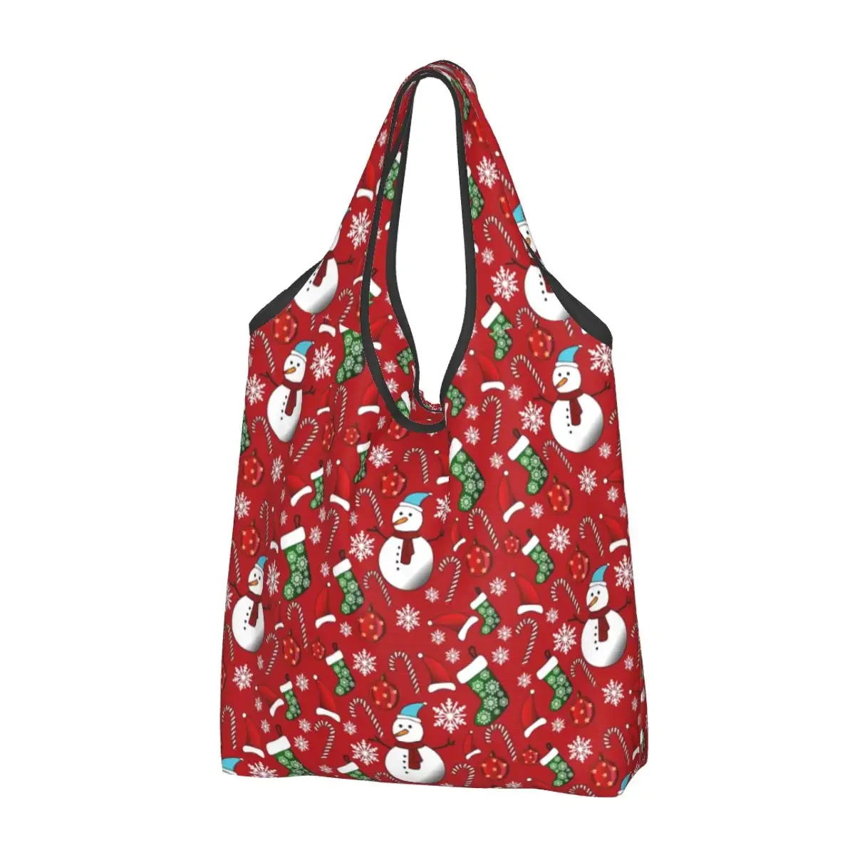 Kawaii Christmas Snowman Shopping Tote Bag Portable Gnome New Year Grocery Shopper Shoulder Bag