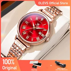 OLEVS Women's Watches Light Luxury Charm Original Wristwatch for Girl Simplified Roman Numeral Dial Waterproof Luminous Date