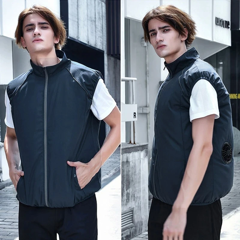 Men Summer Air Conditioning Clothing Fan Cooling Vest 2022 New USB Charging Cooling Sport Man Outdoor Solid Color Coat Plus Size