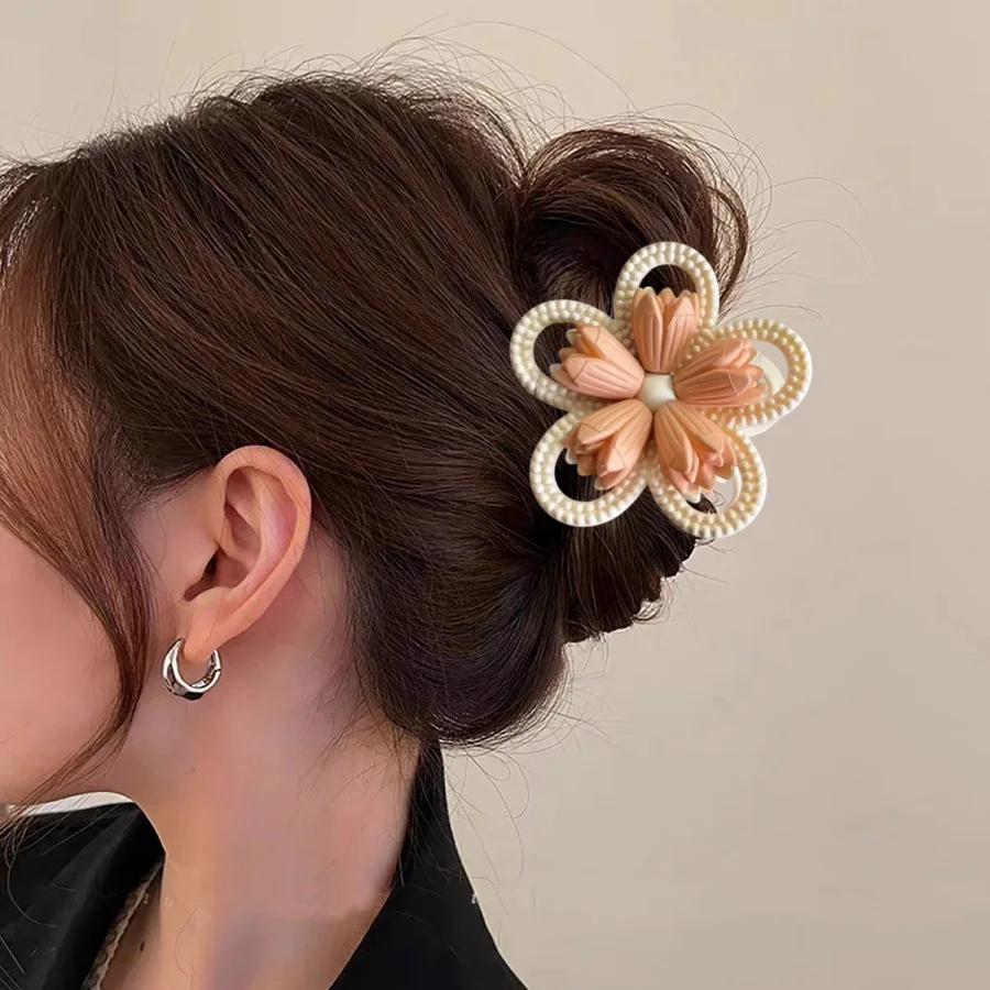 النساء مشبك شعر الوجهين ثلاثية الأبعاد زهرة تصميم قبضة قوية مشبك شعر المضادة للانزلاق تصميم عودة رئيس مشبك شعر اكسسوارات الشعر #3