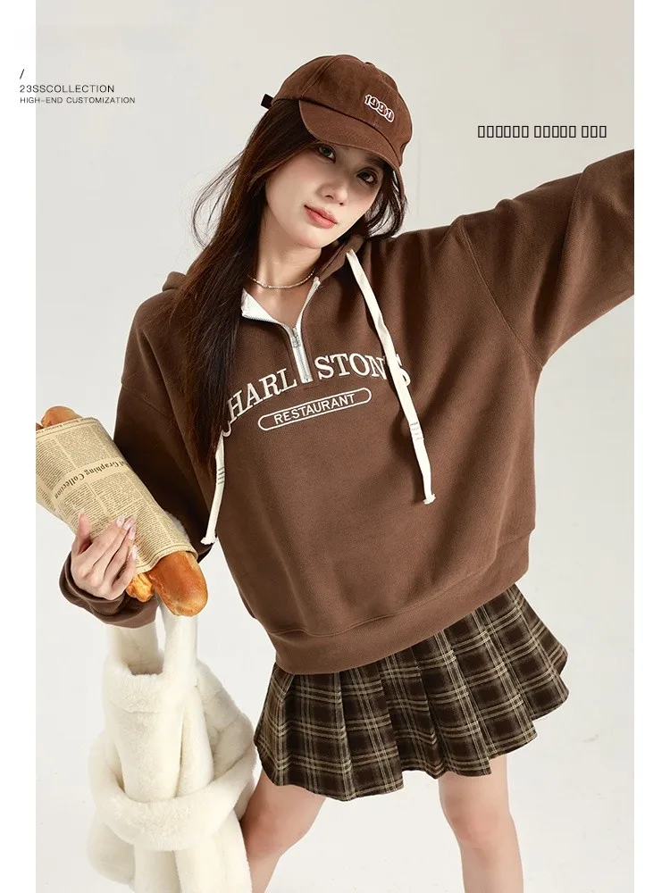 

Женская флисовая толстовка с вышивкой буквами, свободного кроя, с эффектом стройности, на молнии, с длинными рукавами, повседневная, удобная, из хлопка