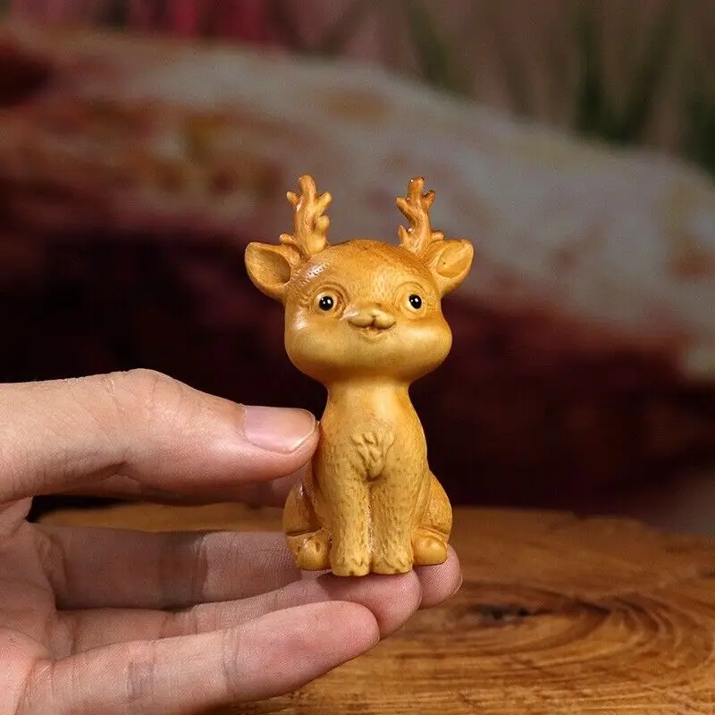 8X4X3.9 cm Carved Boxwood Figurine - Pretty Deer Home Desktop Decor
