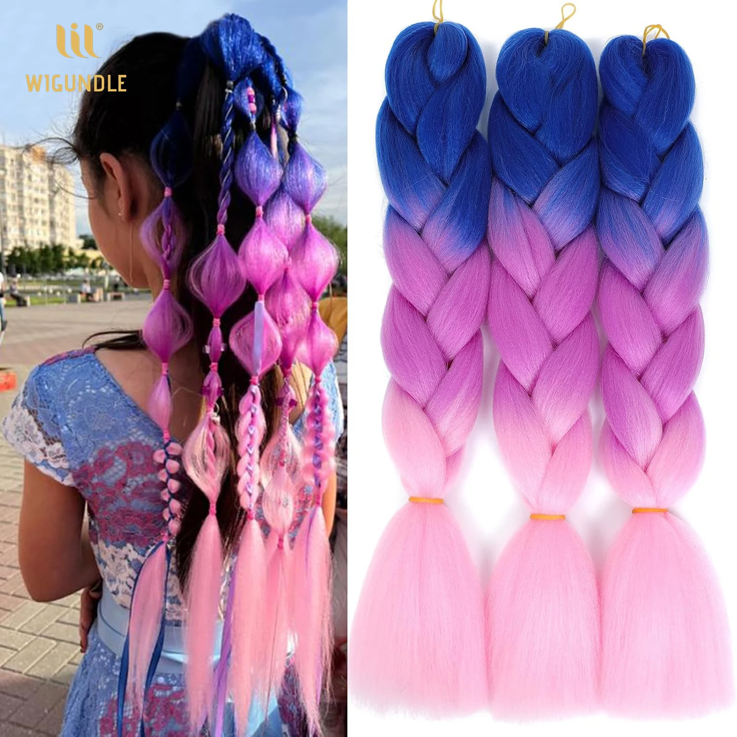 Wigundle 24 Inch 100g Jumbo Braids Extensions Synthetic Braiding Hair Afro Ombre Color kanekalon Hair for Children Braid