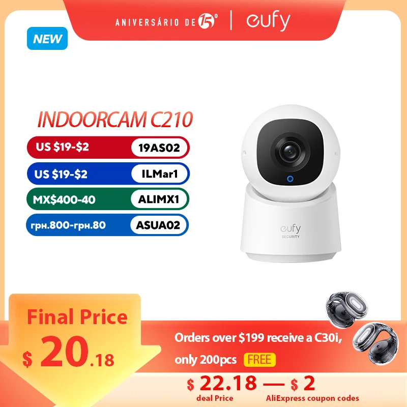eufy Security Indoor Cam C210 1080p Resolution Security Camera with 360° PTZ Plug-in Security Indoor Camera with 2.4G Wi-Fi