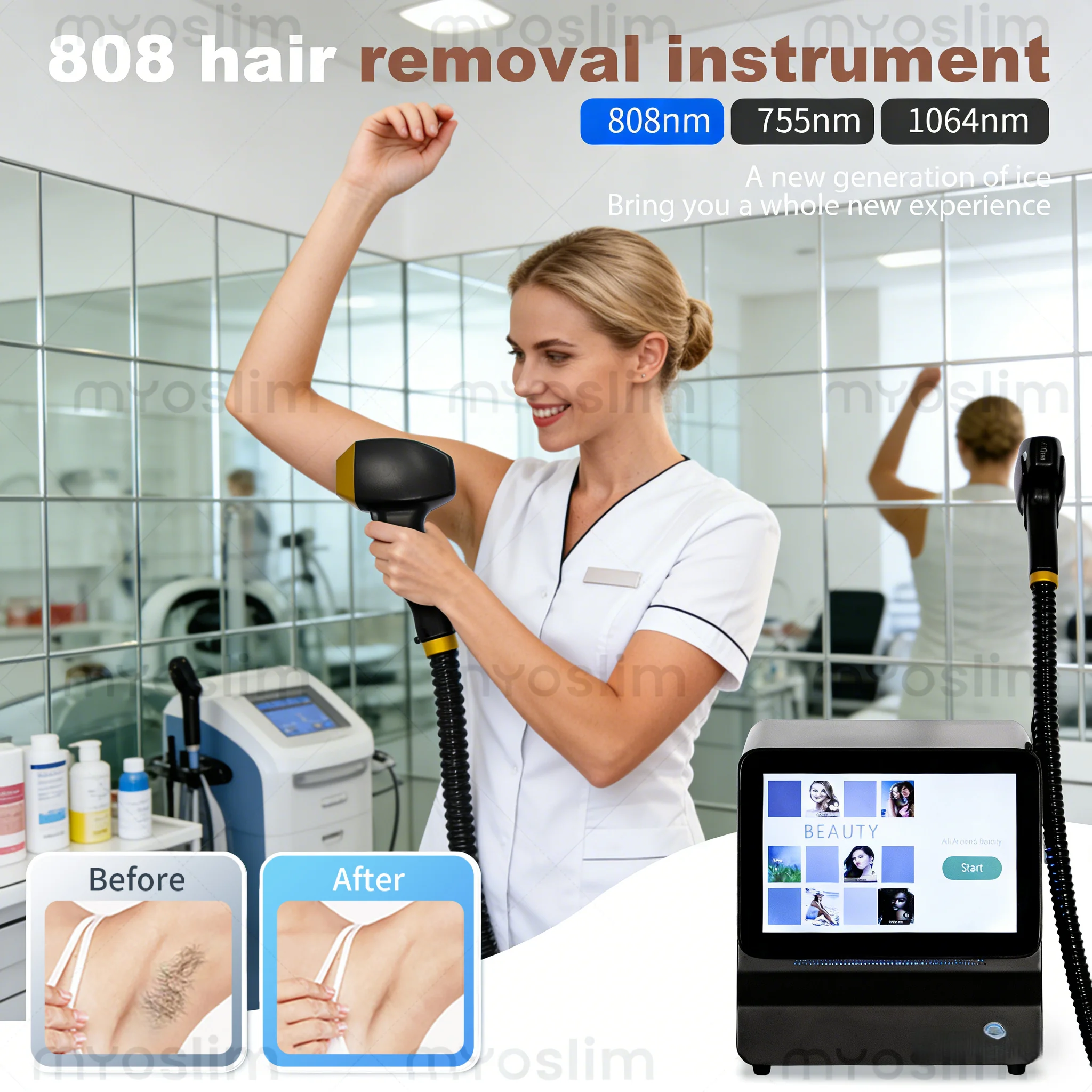 

10 Bar 808nm Laser Diode Hair Removal Machine Ice platinum Permanent Best Painless Skin Care Device 3 Wavelength 808 1064 755nm