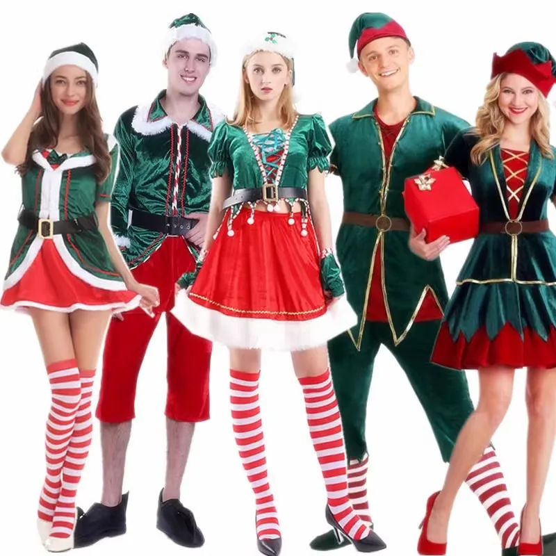 Santa Claus Costume Cosplay Women Dress Green Christmas Elf Costume Adult Xmas Workshop New Year Outfits Christmas Party Costume