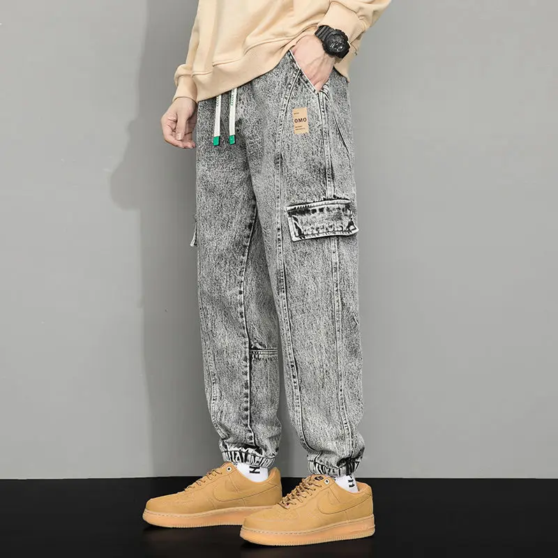 Fashion Bear Patchwork Jeans Men\'s High Street Embroidery Hip Hop Streetwear Baggy Denim Joggers Wide Leg Pants Casual Trousers