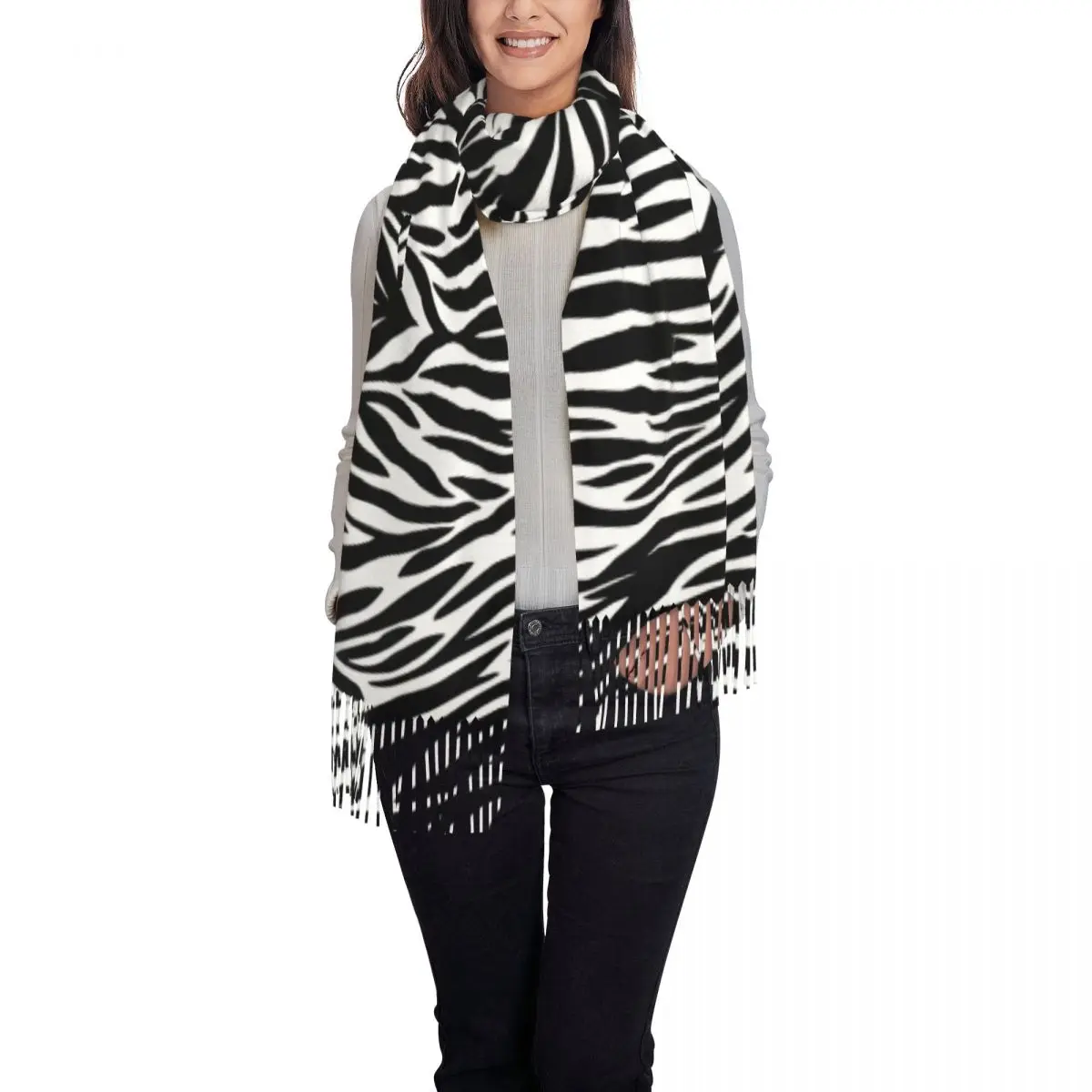 Zebraprint sjaal wrap voor dames lange winter warme kwast sjaal unisex sjaals