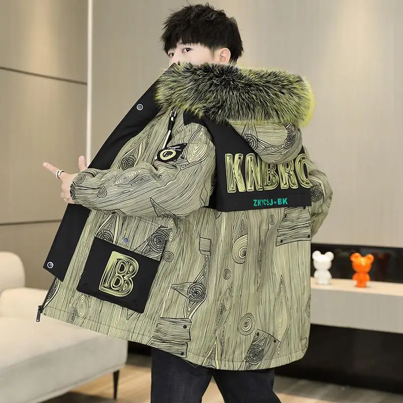 

Модные парки, зимние мужские флисовые куртки средней длины с капюшоном, уличная одежда, утепленные плюшевые пальто, молодежные свободные ветрозащитные топы