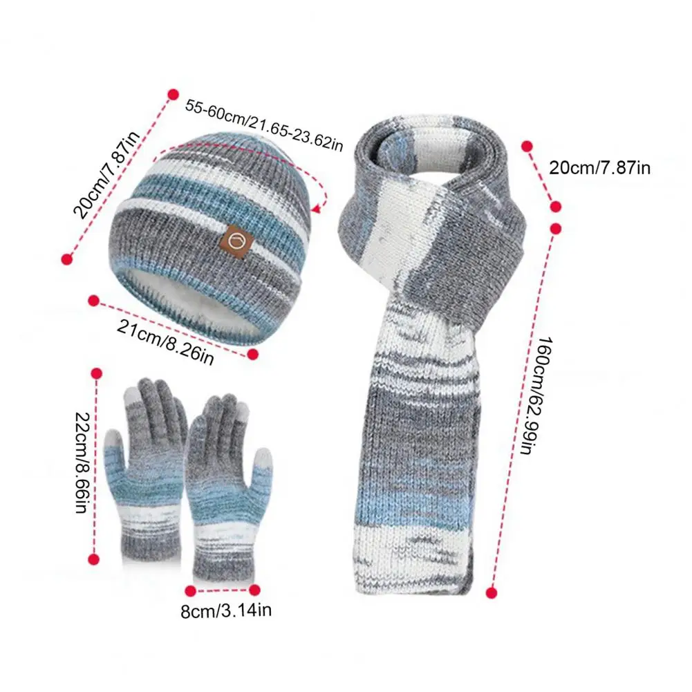 Elastic Hat Scarf Gloves Set 3pcs Women Winter Hat Scarf Gloves Set Thickened Velvet Lined Knitting Hat Long Warm Scarf
