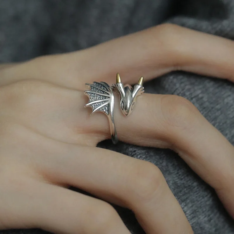 PANJBJ 925 Silve Wing Dragon Punk Ring für Frauen Mädchen Party Geschenk Retro Hiphop Mode Schmuck Dropshipping