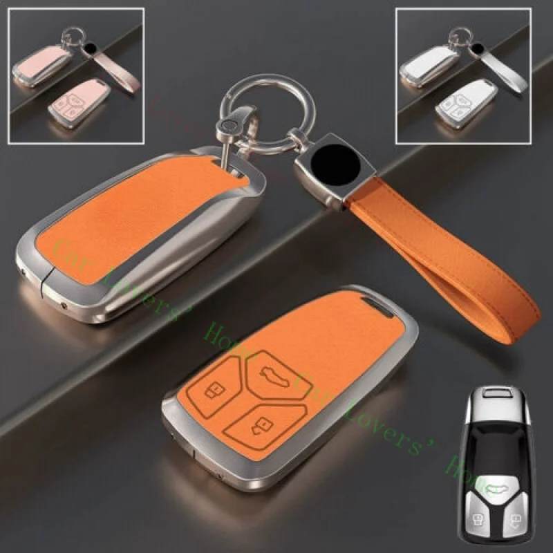 

A++Zinc Alloy Leather Car Key Case Cover For Audi Q7 S4 M4 Q5 RS TTS A4 A5 TT C5 B9