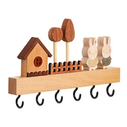 No-punch Entry Creative Nordic Key Hook Wall Solid Wood Entrance Wall Key Storage Rack Wall-mounted Behind The Door