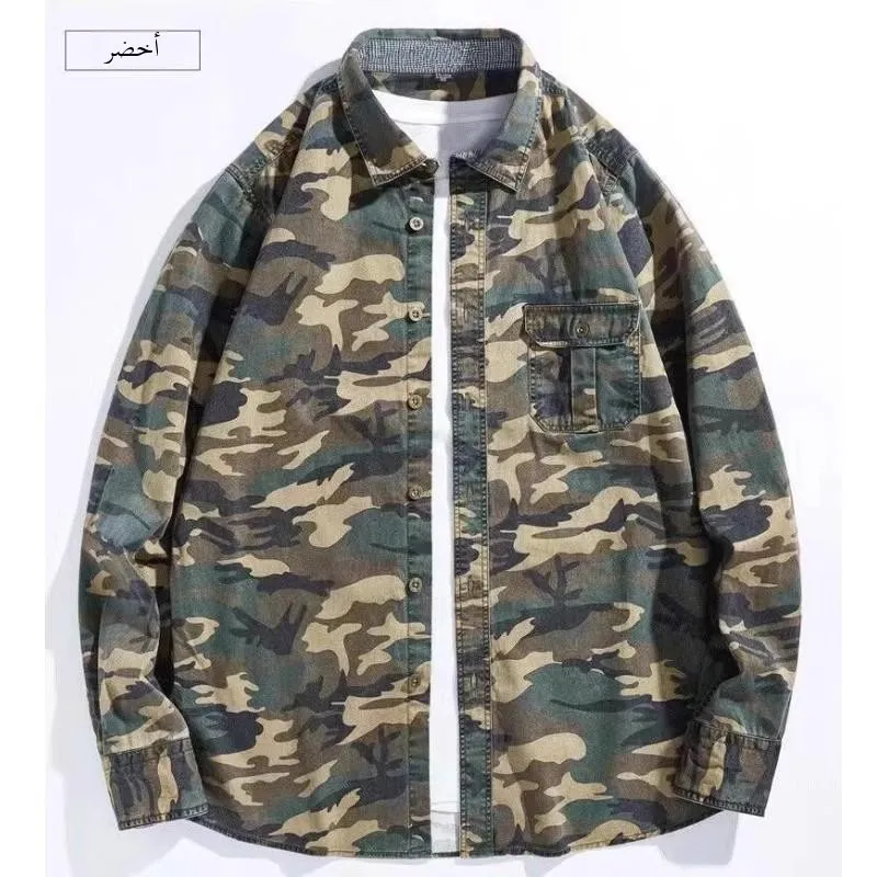 

Waed American Sle Camouflage Long Sve irt Мужская повседневная весенне-осенняя универсальная молодежная устойчивая к грязи и мы...