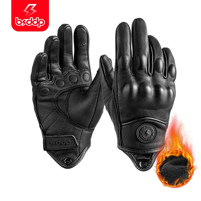 Gants de Moto en Cuir Rétro, Respirants, à Doigts Complets, pour Course de Vélo de Course, Motocross, avec Écran Tactile