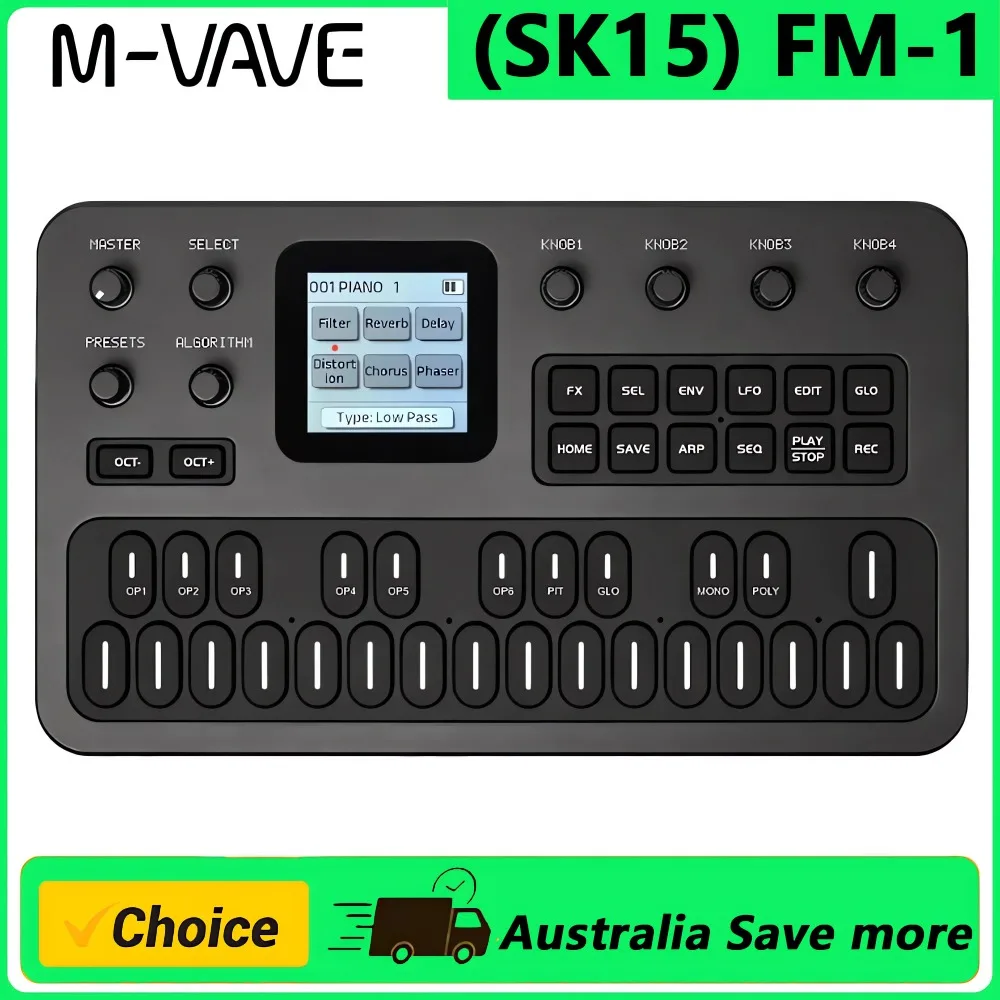 Pédale d'effet synthétiseur FM portable M-Vave Fm1, batterie 12h, 6 opérateurs, 32 algorithmes, 128 présélections, haut-parleur intégré, en stock