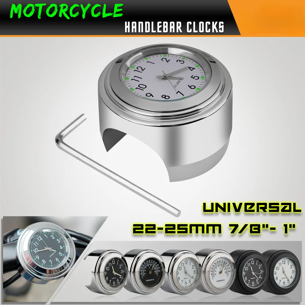 Relógio ou termômetro para motocicleta, à prova d'água, adequado para guidão de 7/8 "ou 1", harley honda yamaha suzuki kawasaki