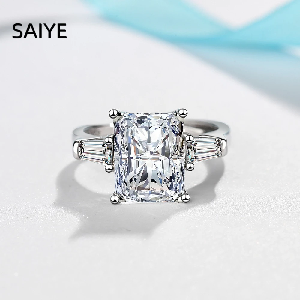 925 Sterling Silver Ring for Women Princess Cut Cubic Zirconia Three Stone Ring Tapered Baguette CZ Wedding Jewelry Gift