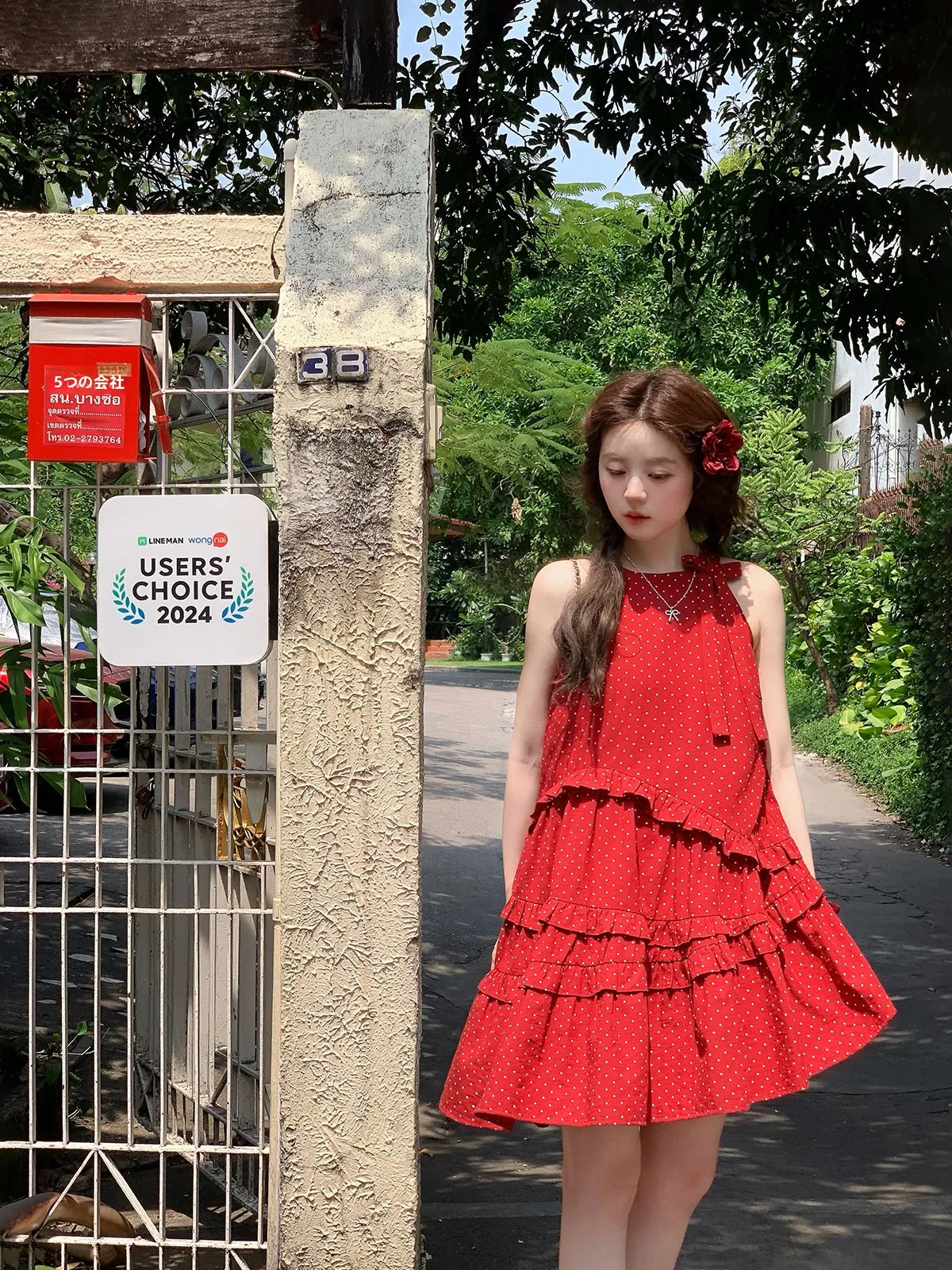 

Красное платье миди в горошек для женщин больших размеров, повседневное, стройнящее, с широким вырезом, А-силуэт, юбка-трапеция