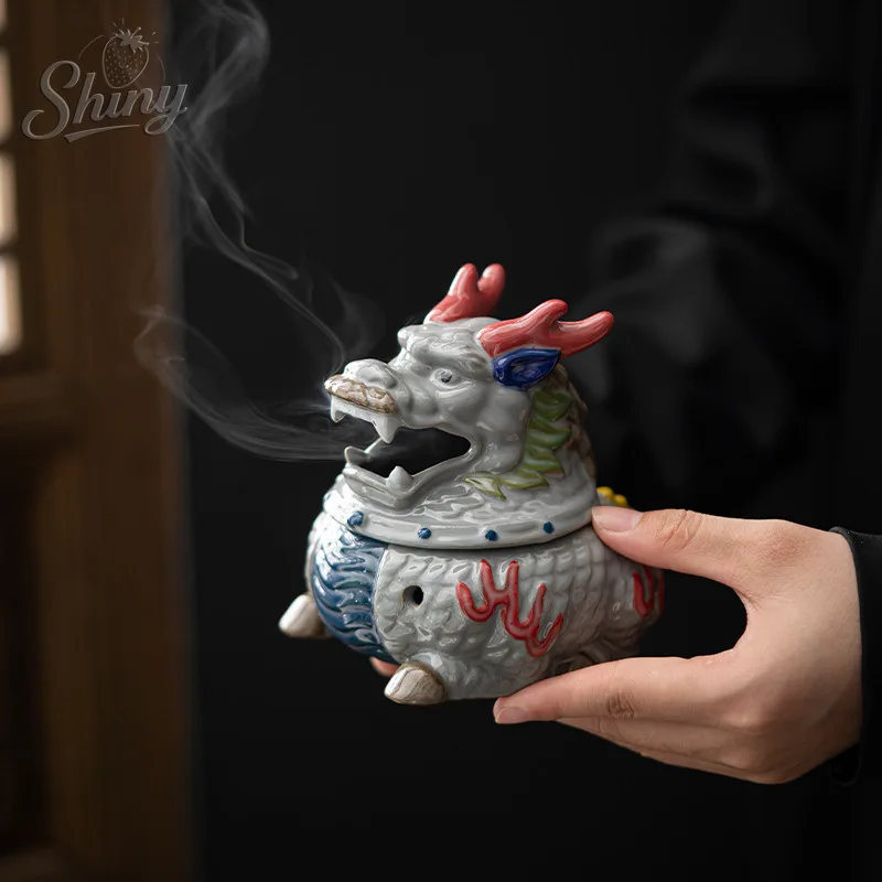 

Chinese Antique Color Pottery Creative Unicorn Incense Burner Ceramic Hand Colored Household Incense Burner Ornaments