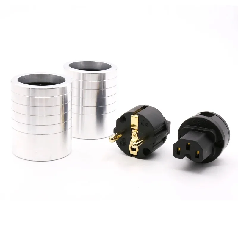 Conector de alimentación Hifi de audio BrassGold chapado en EU Schuko EUR + conector hembra IEC para cable de alimentación hifi enchufes de la UE
