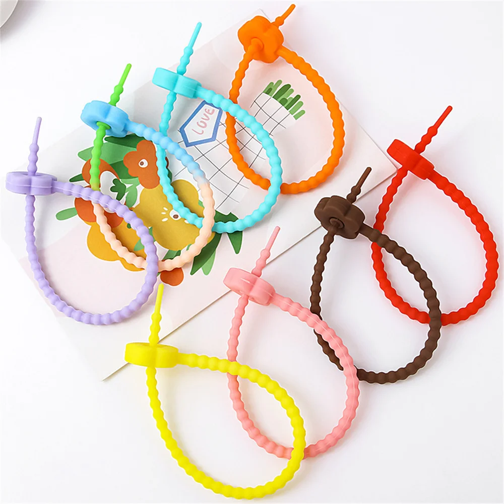 Multicolor Flower TPR Silicone Binding Straps 20 Pack, Reusable Tadpole Live Buckle Cable Ties for DIY Crafts Doll Bag Ornament