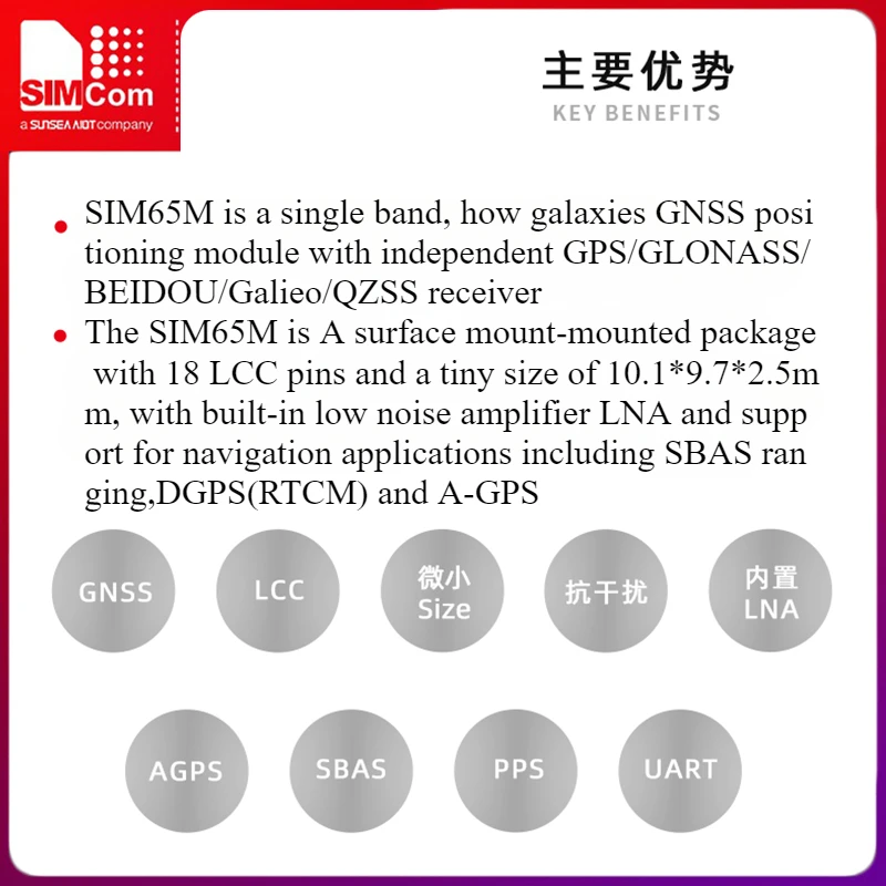 Il modulo GNSS di posizionamento multi-satellitare SIM65M supporta GPS Beidou A-GPS LNA integrato di piccole dimensioni