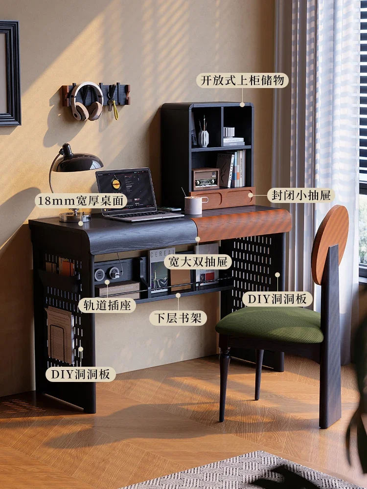 Solid wood bedroom household hole board study writing desk study black ash wood desk