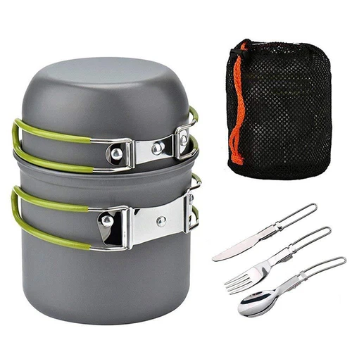 Kit de vajilla de picnic para acampar al aire libre, juego de utensilios de cocina para exteriores, cuchara plegable, tenedor, cuchillo, tetera, taza, suministros de equipo de Camping