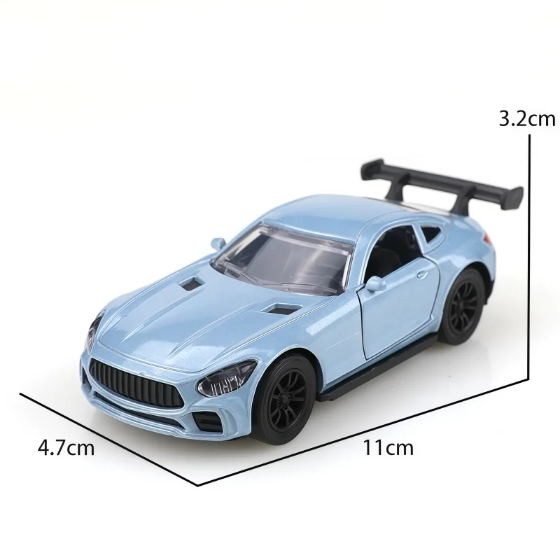 1:36 scale alloy sports car model, cast racing car with openable doors, pull-back metal toy car with rear spoiler, suitable for view 4