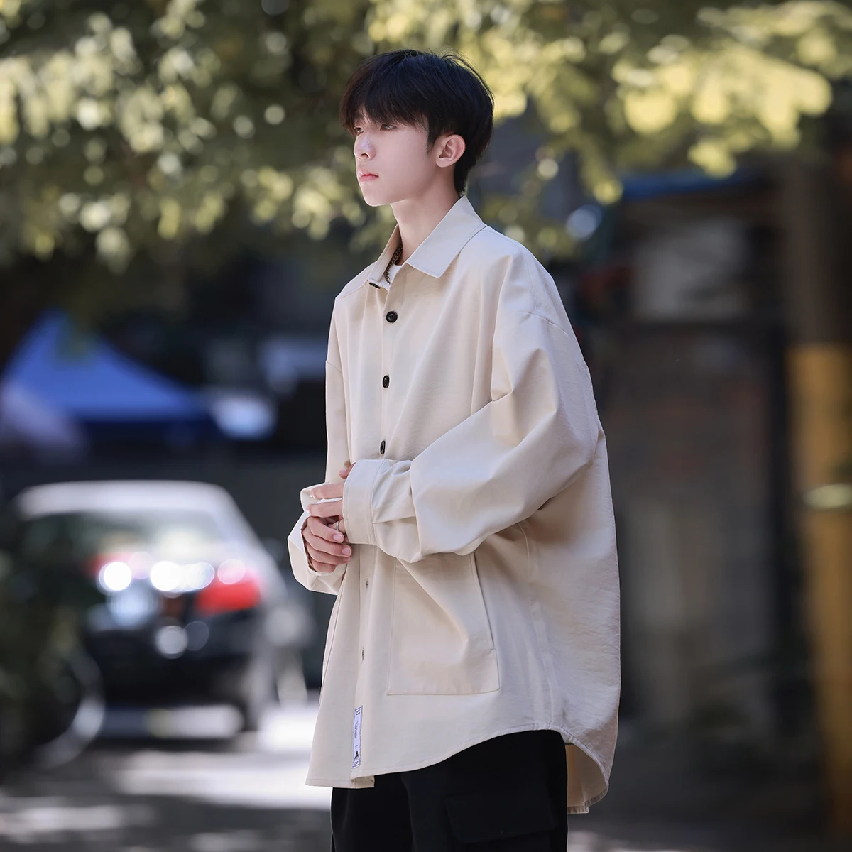 

Youthful Workwear irt Men's Sli Long Sve Loose Fit y Jaet Spring Autumn Casual Smart Casual Japanese Retro