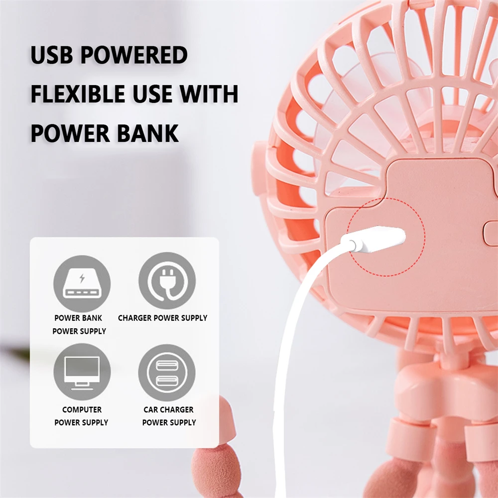 Octopus Shape Handheld Fan Standing Hanging Winding 4 Forms Night Light Design Rechargeable Long Battery Life Mini Outdoor Fan image 4