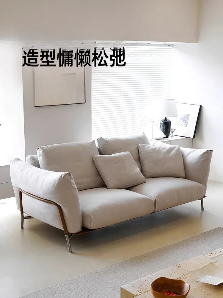 OGMItalian Light Luxury And Simple Style, Large Flat-floor Apartment Living Room Fabric Straight Row Sofa