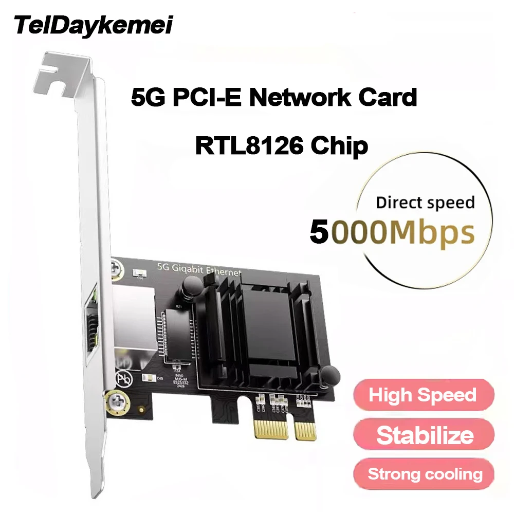 5G PCIe To RJ45 Network Card RTL8126 Chip Gigabit Ethernet PCI Express Network Card 10/100/2500/5000Mbps 1Gbps/5Gbps For Desktop