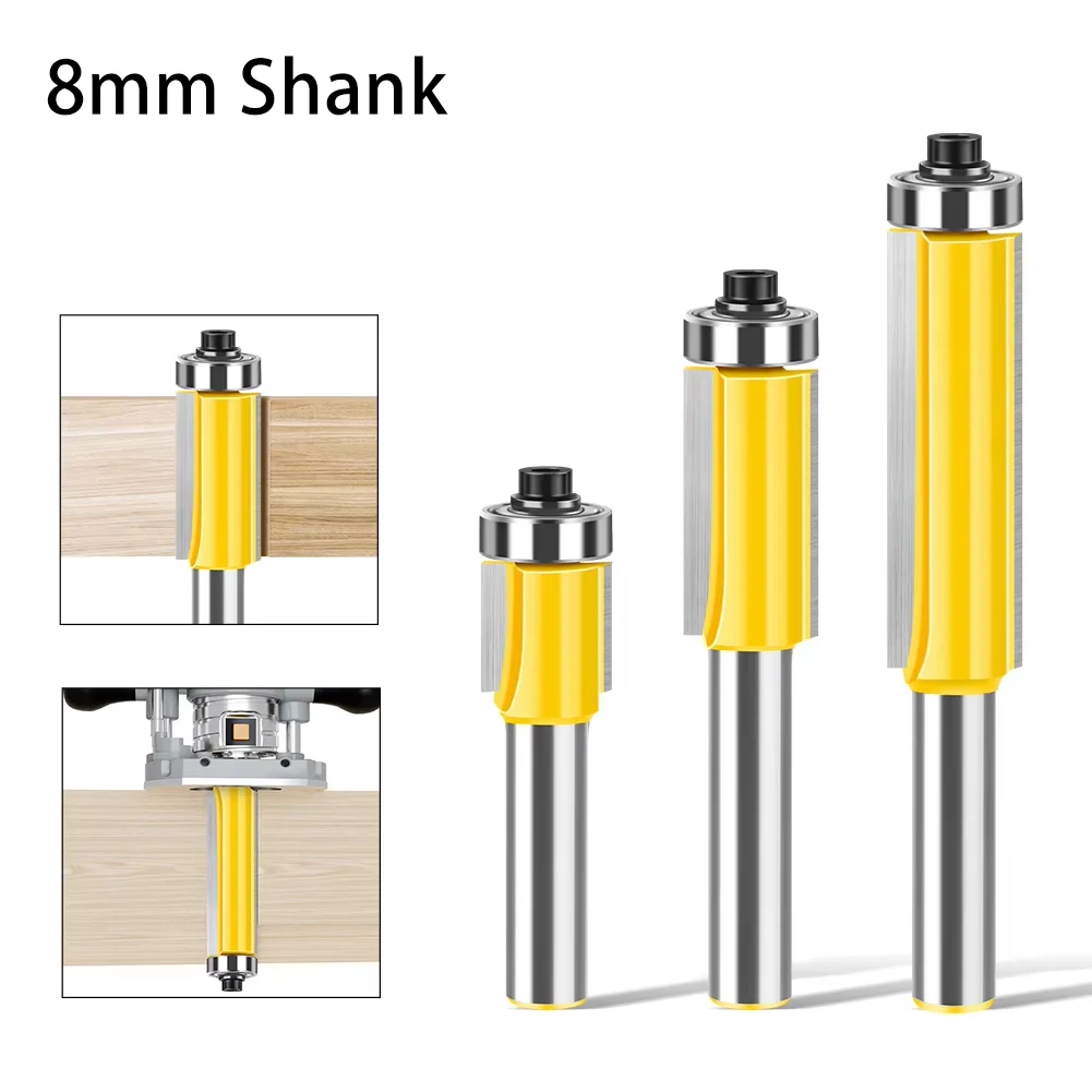 

8mm Shank Long Flush Trim Router Bit With Bearing Double Flute Woodworking Milling Cutter For Trimming And Grooving Work
