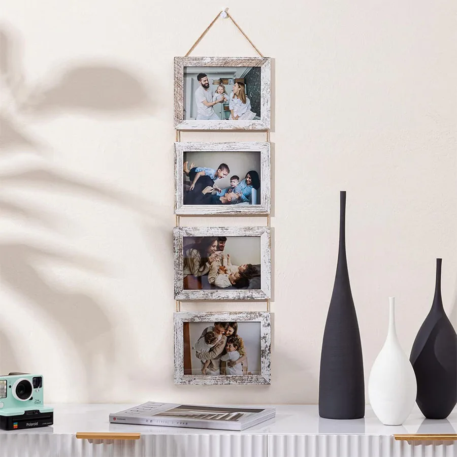1 4x6inch Photo Frames Hanging Frame Rope Style No Installation Required Suitable for Living Room and Bedroom Decoration