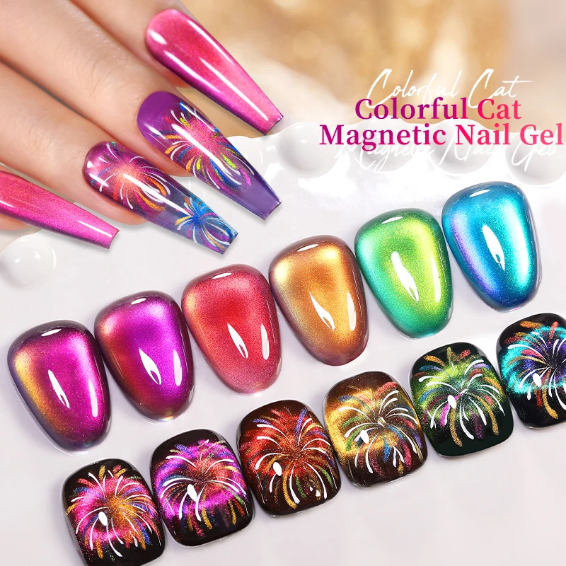 LILYCUTE 7ml Double Light 9D Cat Magnetic Glitter Gel Nail Polish Rainbow Sparkling Colorful Soak Off Nail Art Gel Varnish