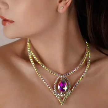 Stonefans AB 컬러 V자형 목걸이, 여성용 매력 2024 빈티지 쥬얼리, 할로우 초커 체인 목걸이, 럭셔리 웨딩 우아한