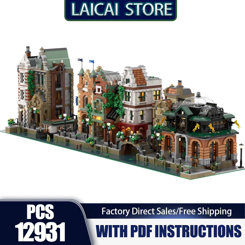 مدينة عرض الشارع نموذج Moc قوالب بناء قناة وحدات جمع نموذج التكنولوجيا وحدات لتقوم بها بنفسك المشهد كتلة هدية عيد الميلاد اللعب