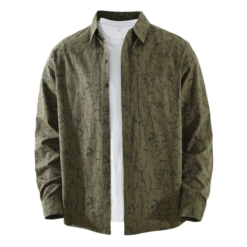 

Рубашки с длинным рукавом и принтом High Street, мужские корейские модные мужские уличные молодежные повседневные рубашки, мужская рубашка на пуговицах из 100% хлопка