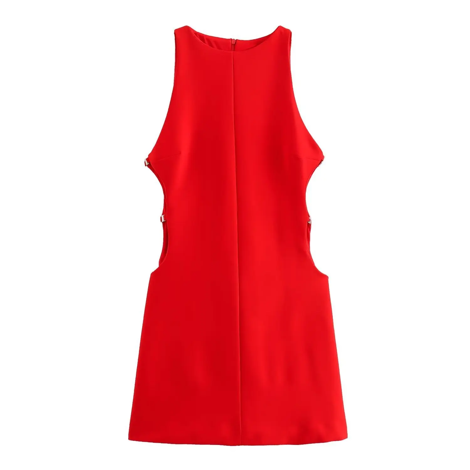 Women\'s vest dress mini hollow dress red round neck sleeveless vest short skirt fashion elegant party dress 2024 new summer