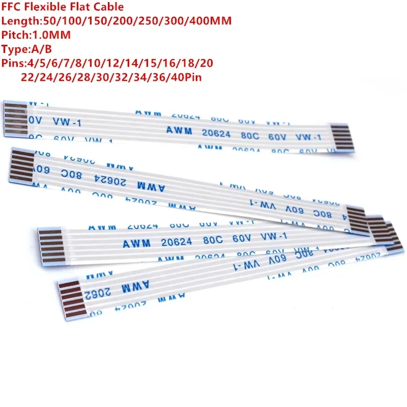 10PCS FFC FPC AWM 20624 80C 60V VW-1 Flat Flexible Cable 1.0MM 4P 5 6 7 8 9 10 11 12 14 16 18 20 22 24 26 28 30 32 34 36 40Pin