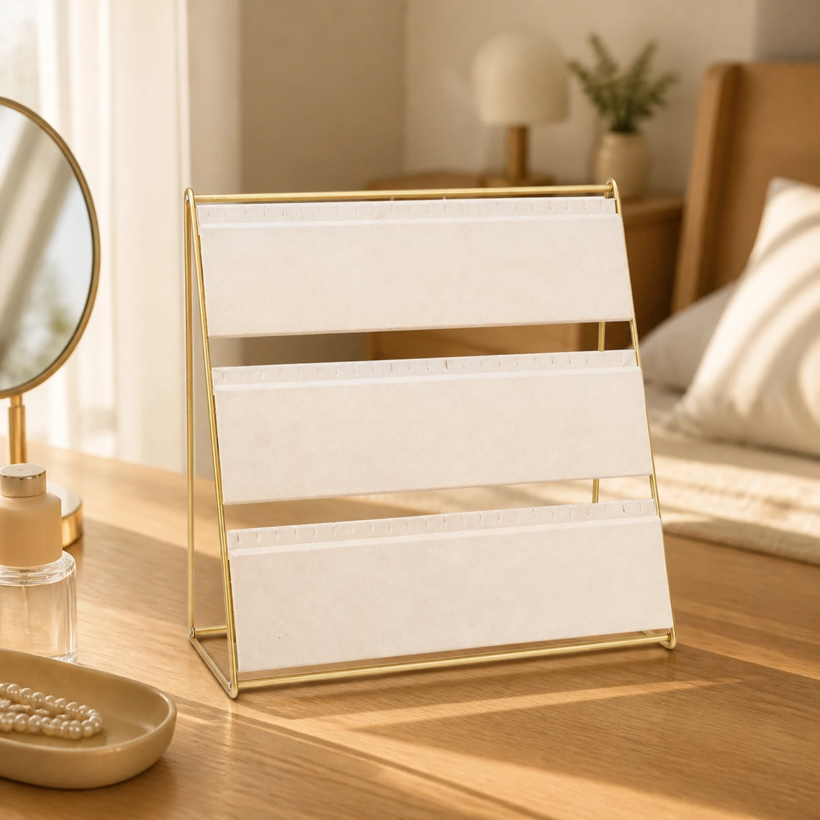 Metal Jewelry Display Rack with Slots Sturdy Three-Tier Jewelry Display Rack Space-Saving Modern for Retail Counter