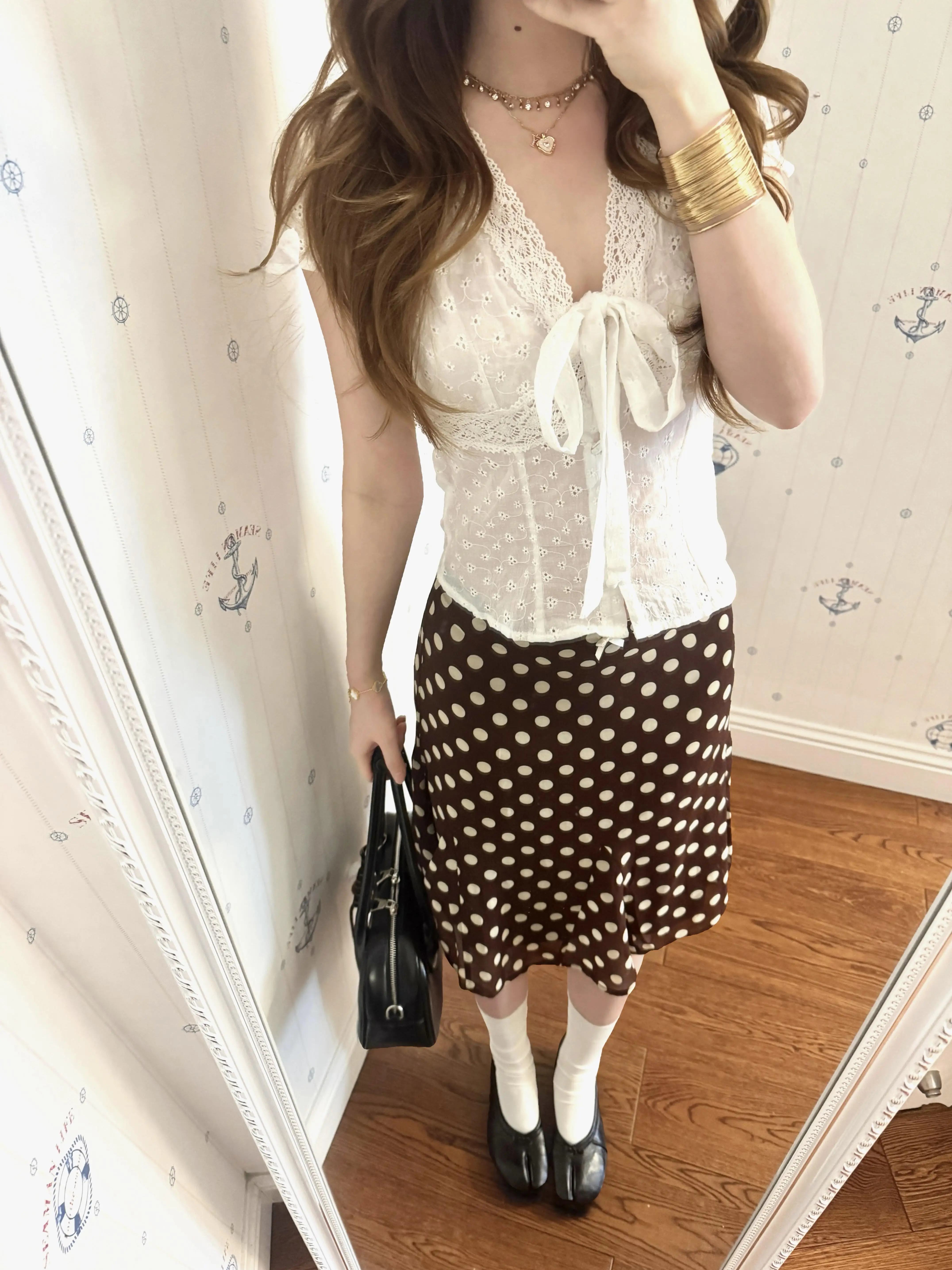Low Waist Polka Dot Lace  Knot Fish Tail  Skirt Women's Summer New Style Pure Desire City Commute Casual Skirt