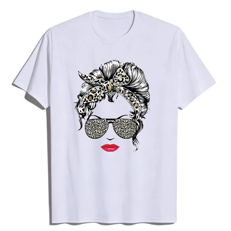 T-shirt retrò Camisa Labbra rosse Occhiali con stampa leopardata T-shirt da ragazza T-shirt in cotone T-shirt grafiche vintage stile pin-up С Принтом