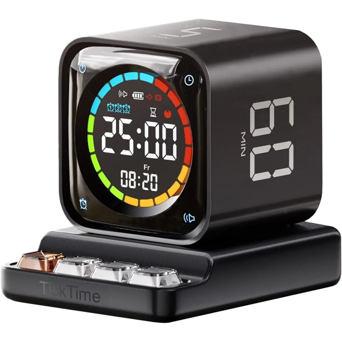 A32I TK3 Timer Cube, Desk Timer with 5/10/30/60 Min Presets, Custom Countdown, Stopwatch, Clock, 3 Alarm, for Task (Black)