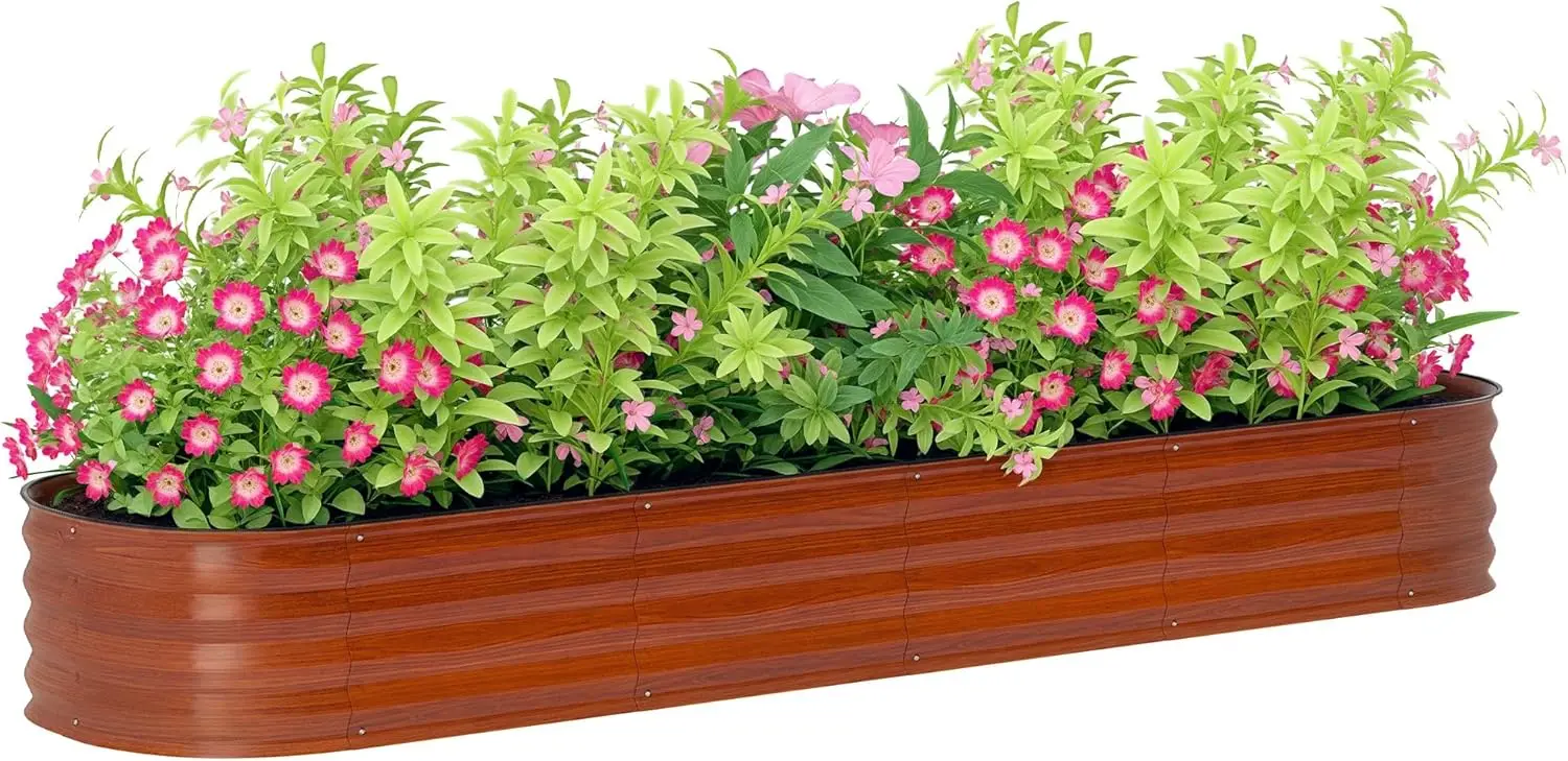 

8' x 2' x 1' Galvanized Raised Garden Bed Kit, Outdoor Metal Elevated Planter Box with Safety Edging, Easy DIY Stock Tank for Gr