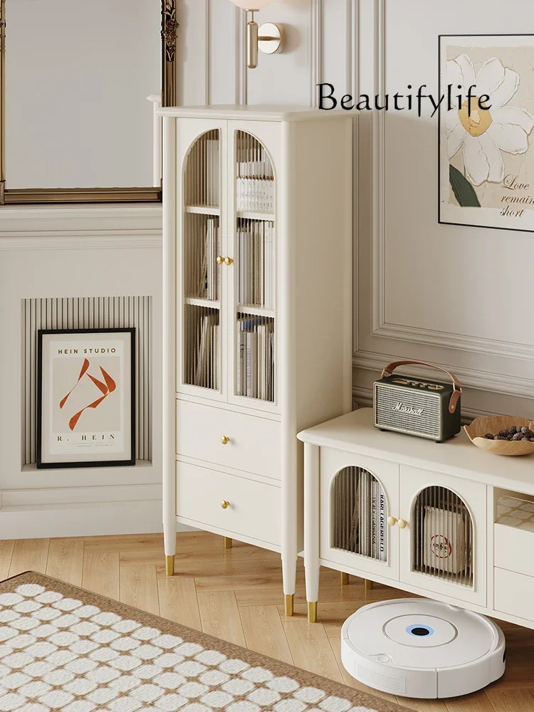 

French Cream TV Cabinet Solid Wood White Locker Wall Snack Storage Clothes Closet