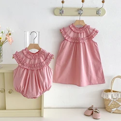 Summer Sister Matching Outfits Cotton Baby Rompers Girls Dress Overalls Cute Kids Frilly Lace Collar Toddler Ruffles Dresses